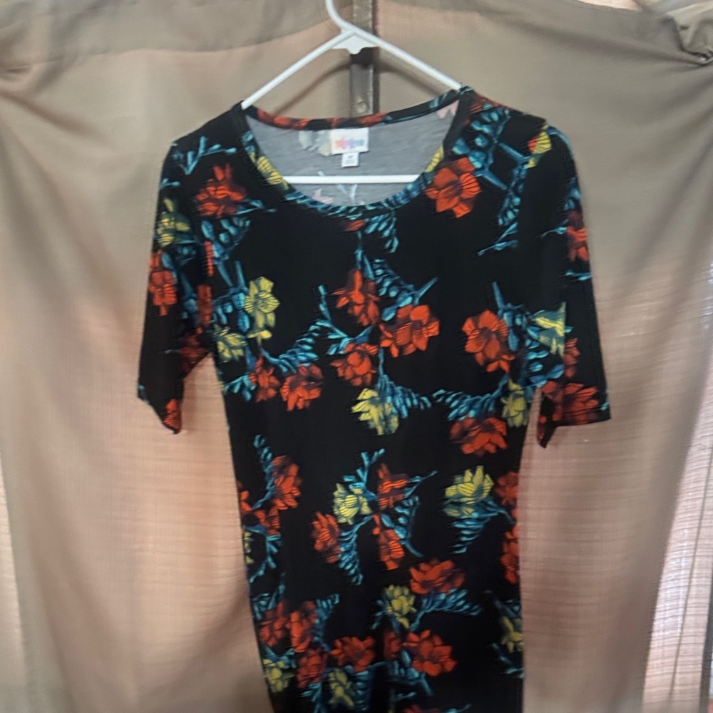LuLaRoe Black Dress with Red, Yellow, and Blue Floral Pattern